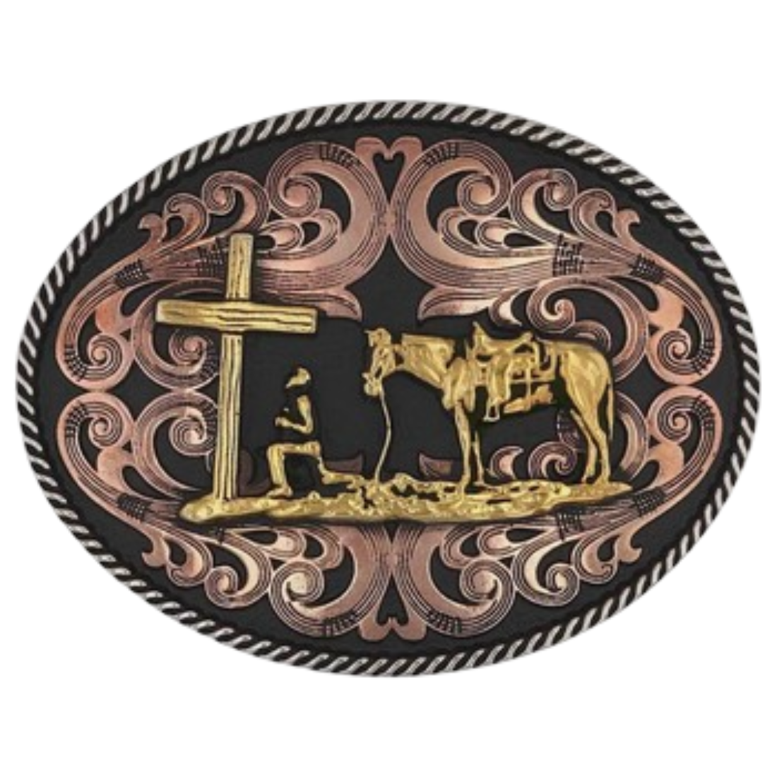 Attitude Tri-tone Christian Cowboy Attitude Buckle A1005