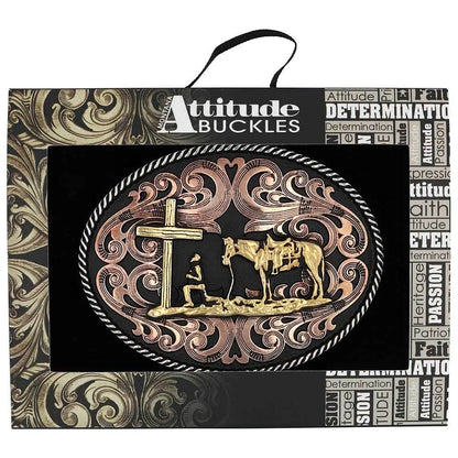 Attitude Tri-tone Christian Cowboy Attitude Buckle A1005
