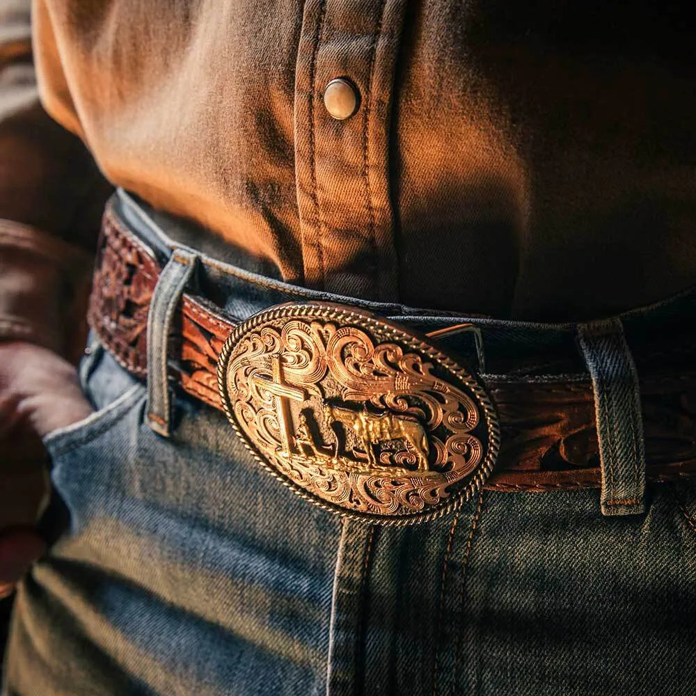 Attitude Tri-tone Christian Cowboy Attitude Buckle A1005
