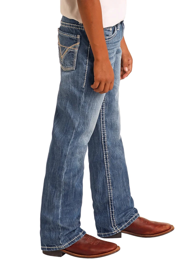 Rock &amp; Roll Kids Regular FitTop-Stitching Bootcut Jeans BB_9576