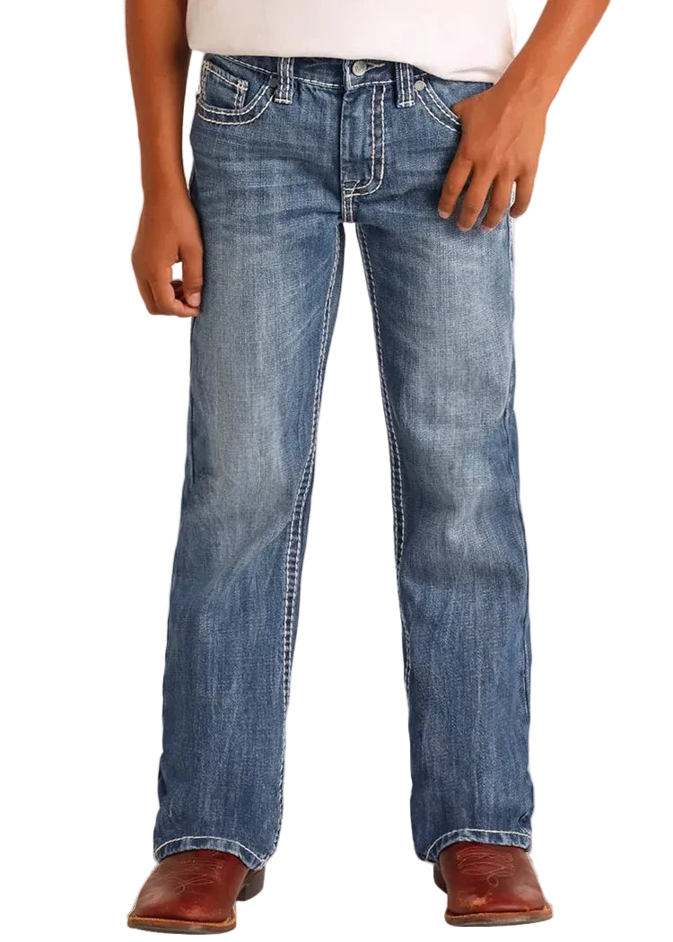 Rock &amp; Roll Kids Regular FitTop-Stitching Bootcut Jeans BB_9576