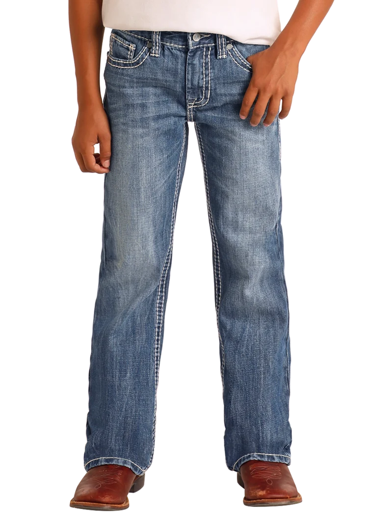 Rock &amp; Roll Kids Regular FitTop-Stitching Bootcut Jeans BB_9576