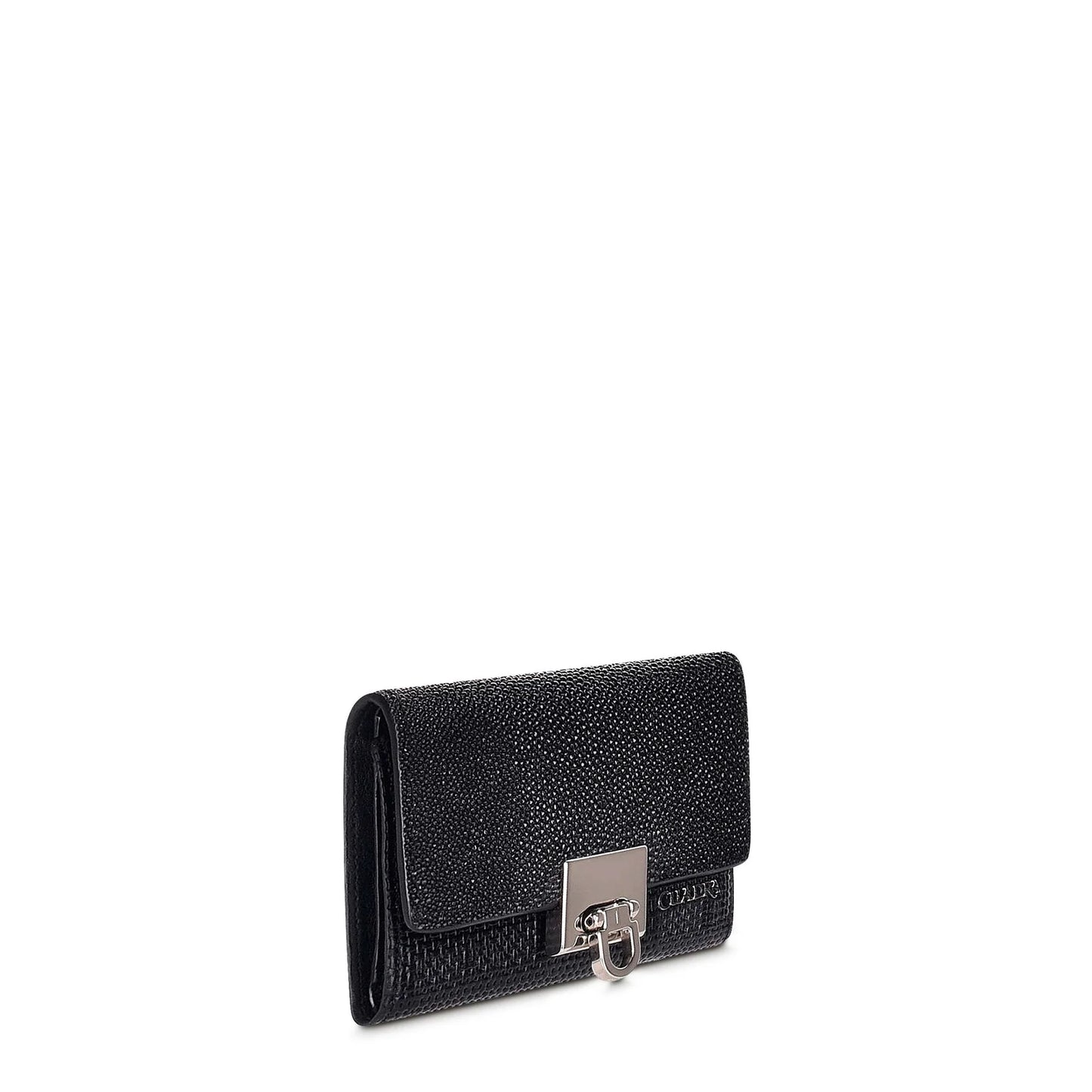 Cuadra engraved black leather trifold wallet