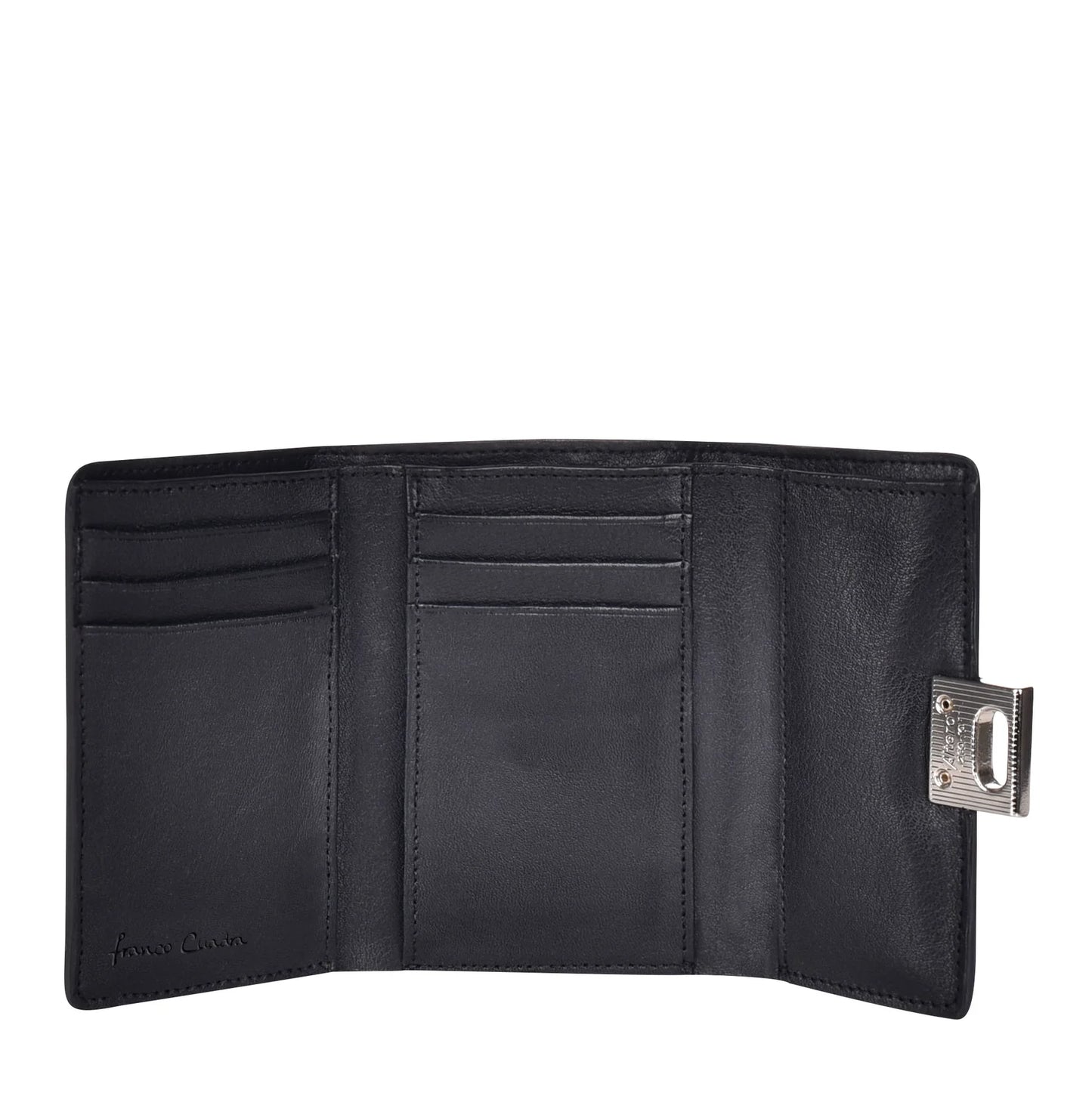 Cuadra engraved black leather trifold wallet