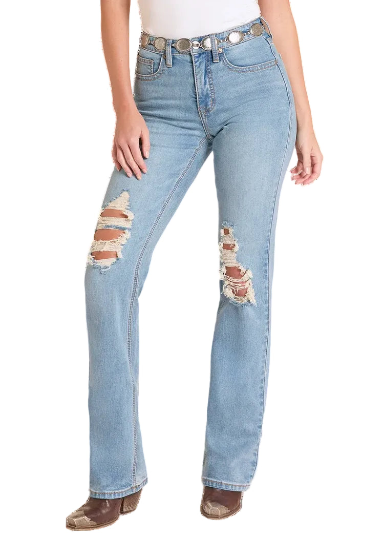 Rock &amp; Roll High Rise Distressed Modest Bootcut Jeans BW1HD09079