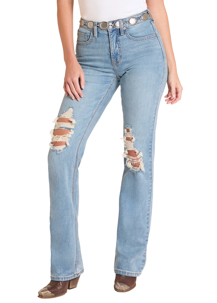 Rock &amp; Roll High Rise Distressed Modest Bootcut Jeans BW1HD09079