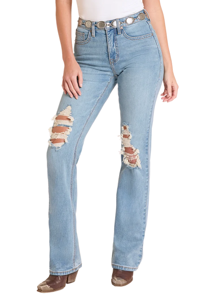 Rock &amp; Roll High Rise Distressed Modest Bootcut Jeans BW1HD09079