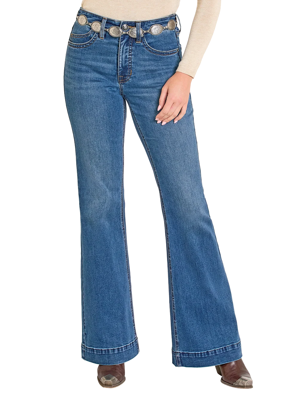 Rock &amp; Roll Women High Rise Raised Boot Stitch Trousers Jeans BW5HD07884