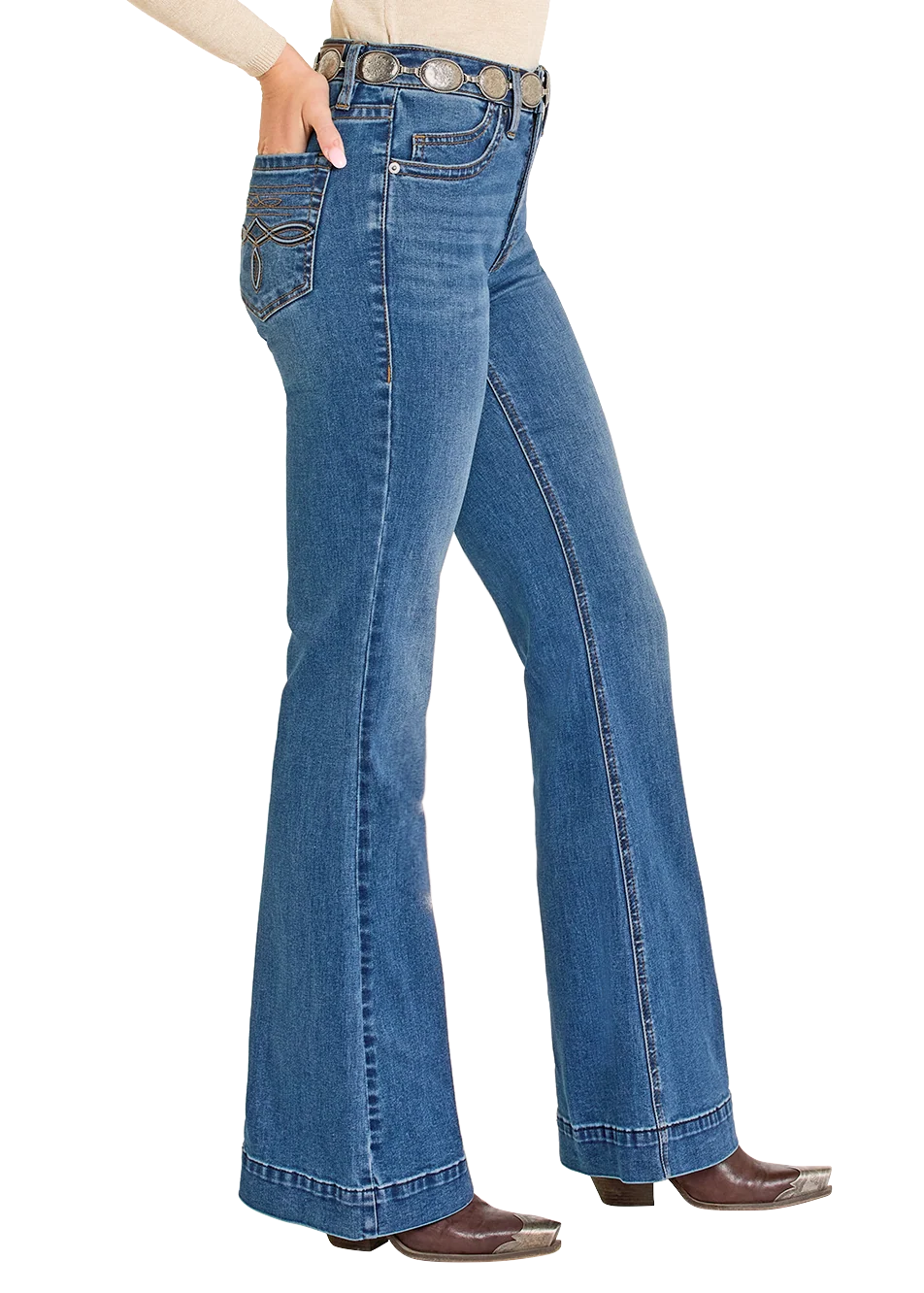 Rock &amp; Roll Women High Rise Raised Boot Stitch Trousers Jeans BW5HD07884