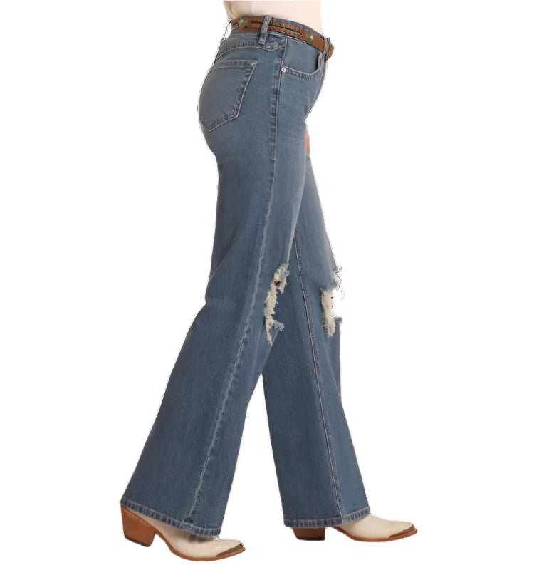 Rock &amp; Roll Women Distressed Relaxed Flare Jeans BW6HD05339