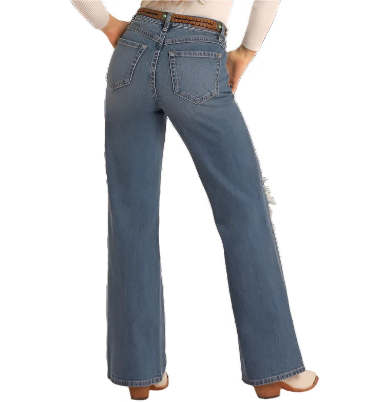 Rock &amp; Roll Women Distressed Relaxed Flare Jeans BW6HD05339