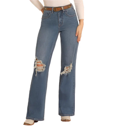 Rock &amp; Roll Women Distressed Relaxed Flare Jeans BW6HD05339