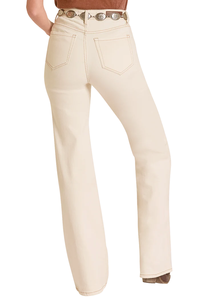 Rock &amp; Roll Women High Rise Cream Carpenter Pocket Wide Leg Jeans BW6HD09099