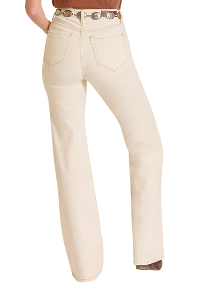 Rock &amp; Roll Women High Rise Cream Carpenter Pocket Wide Leg Jeans BW6HD09099