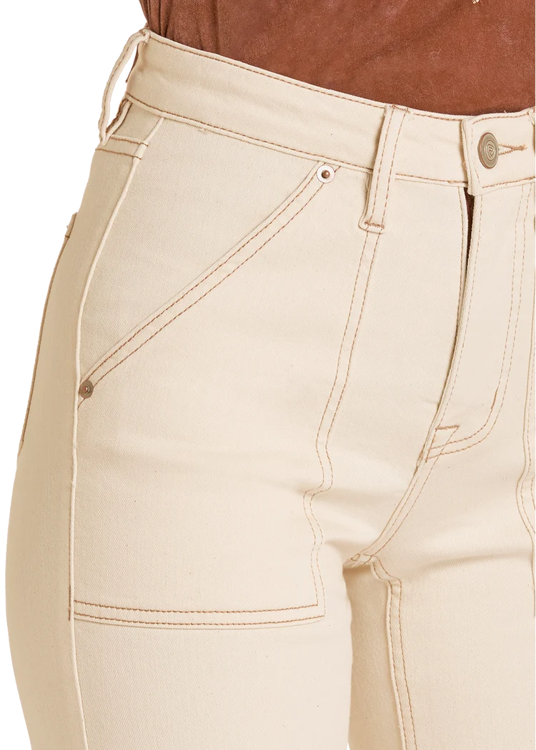 Rock &amp; Roll Women High Rise Cream Carpenter Pocket Wide Leg Jeans BW6HD09099