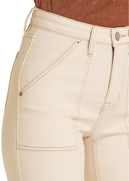 Rock &amp; Roll Women High Rise Cream Carpenter Pocket Wide Leg Jeans BW6HD09099