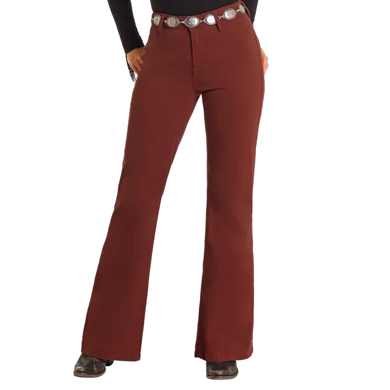 Rock &amp; Roll Women Brick Red Wide Leg Flare Jeans BW8PD05308