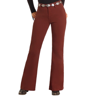 Rock &amp; Roll Women Brick Red Wide Leg Flare Jeans BW8PD05308