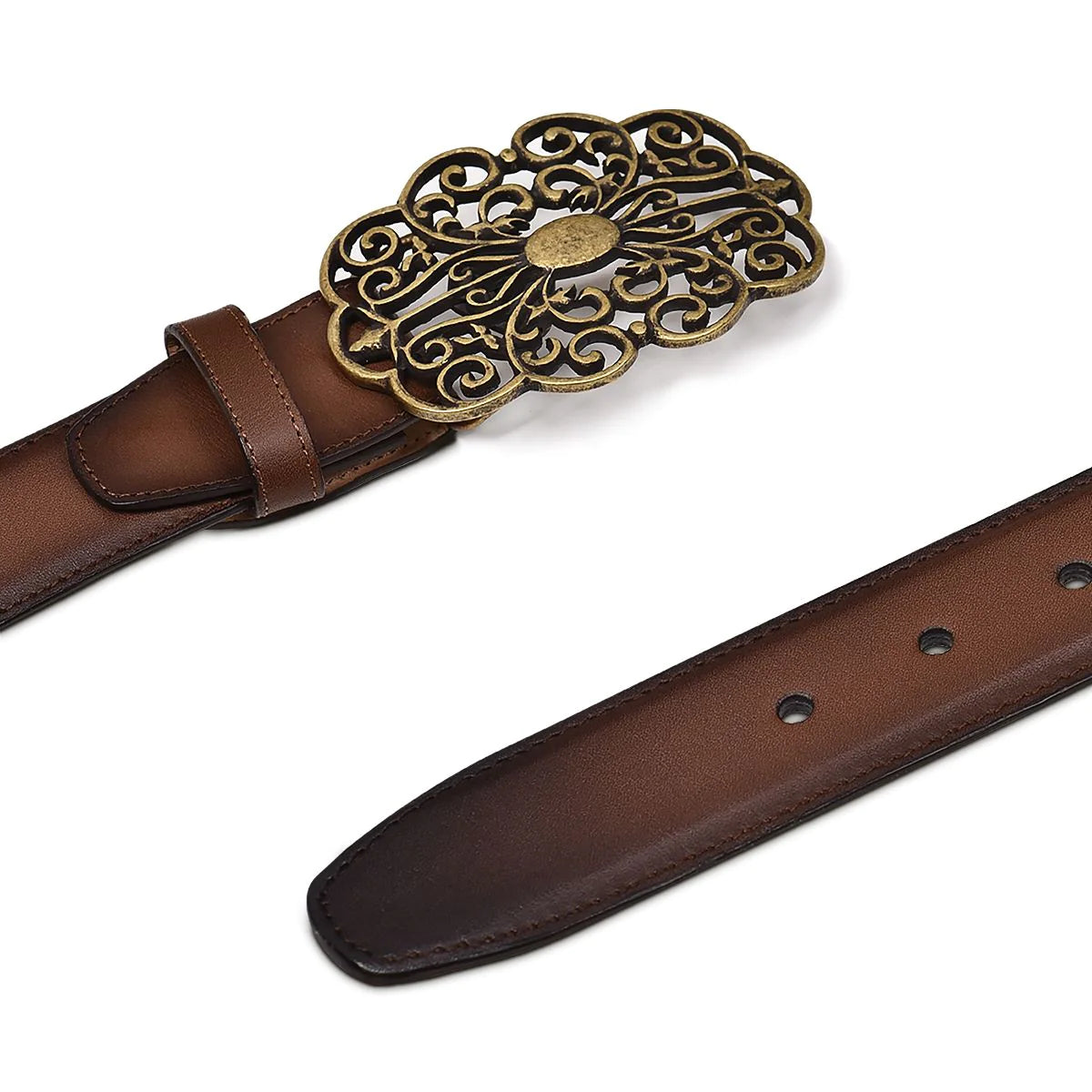 Cuadra engraved honey leather western belt