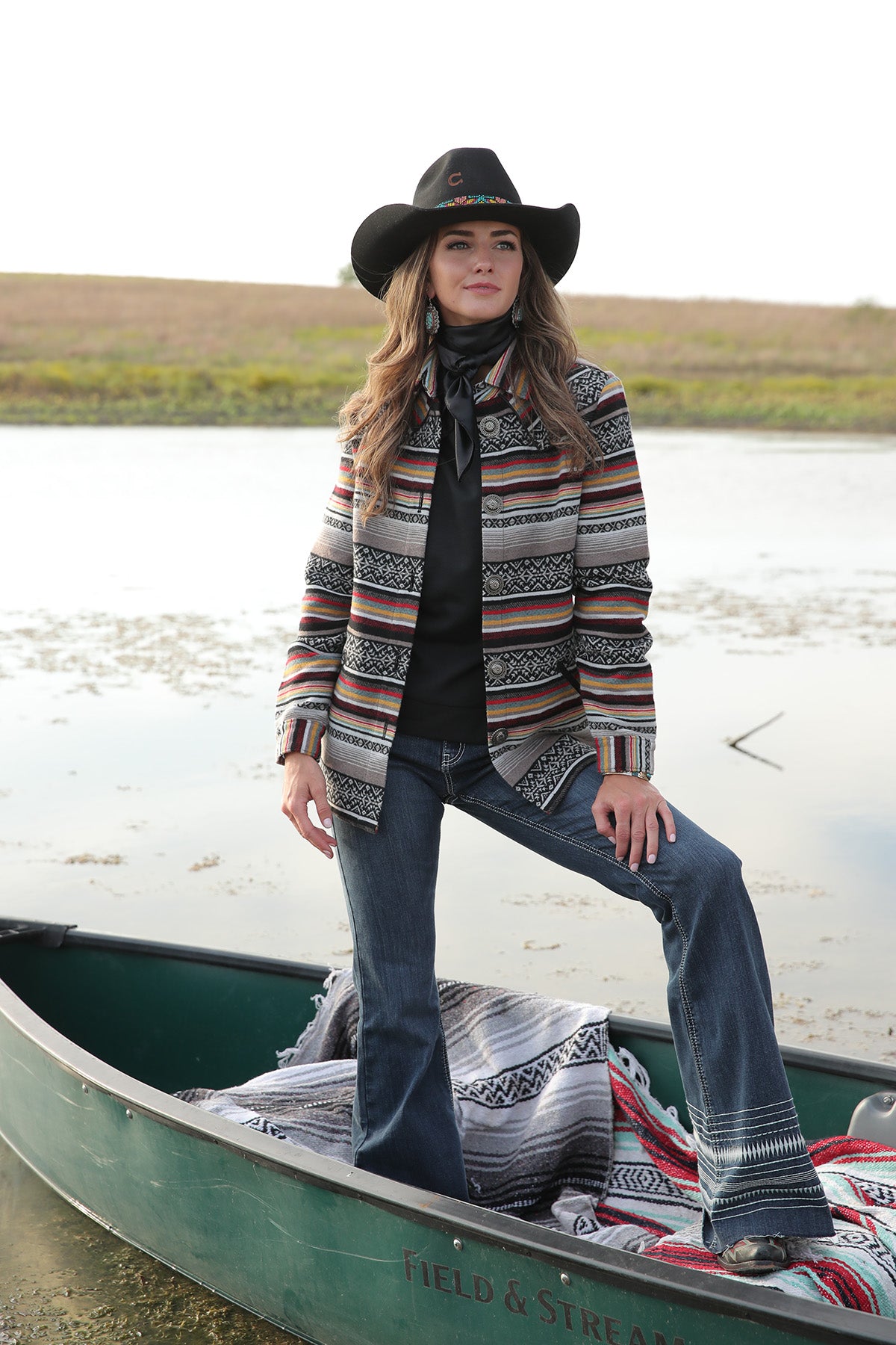 Cinch Cruel Women Black Blanket Stripe Tweed Jacket CWJ7357002