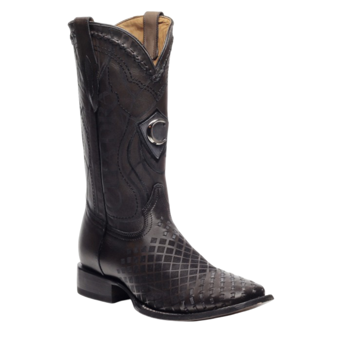 Cuadra Men Engraved Cowhide Boot 3Z02RS Black
