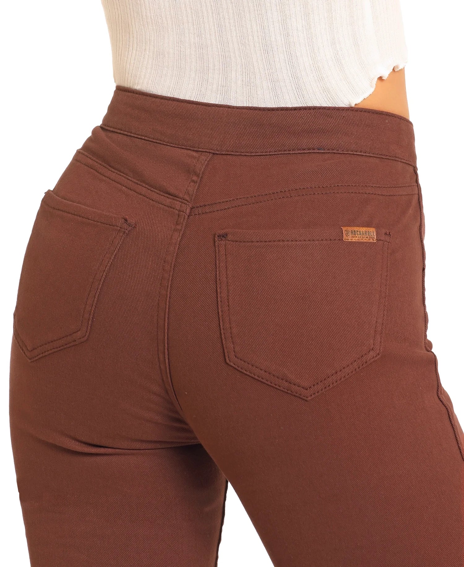 Rock &amp; Roll Women Reversible Aztec Button Flare Pant Brown Jeans BW6PD04745