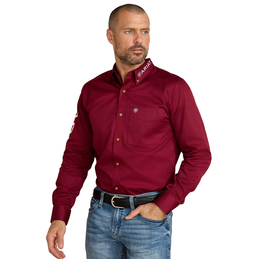Ariat MN Team Logo Burgundy Fitted Shirt 10034233