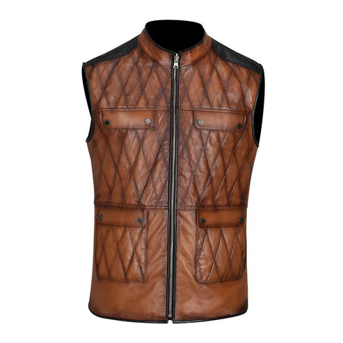 MN Brown Leather Vest H302COB