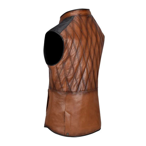 MN Brown Leather Vest H302COB