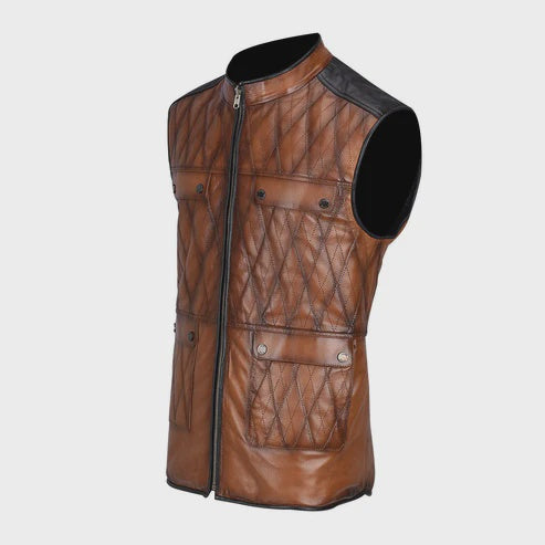 MN Brown Leather Vest H302COB