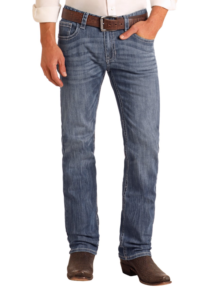 Rock &amp; Roll Men Slim Fit Stretch Straight Bootcut Jeans M1R3482