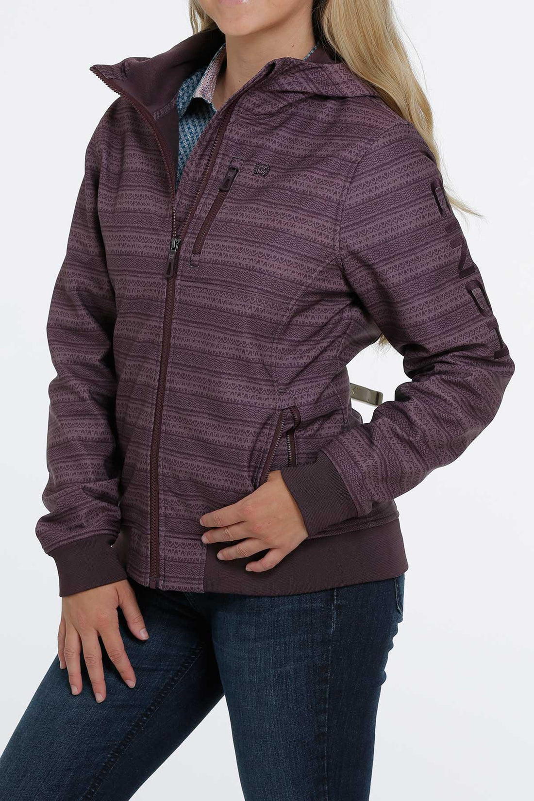 Cinch Women Bonded Hooded Purple Striped Jacket MAJ9837002