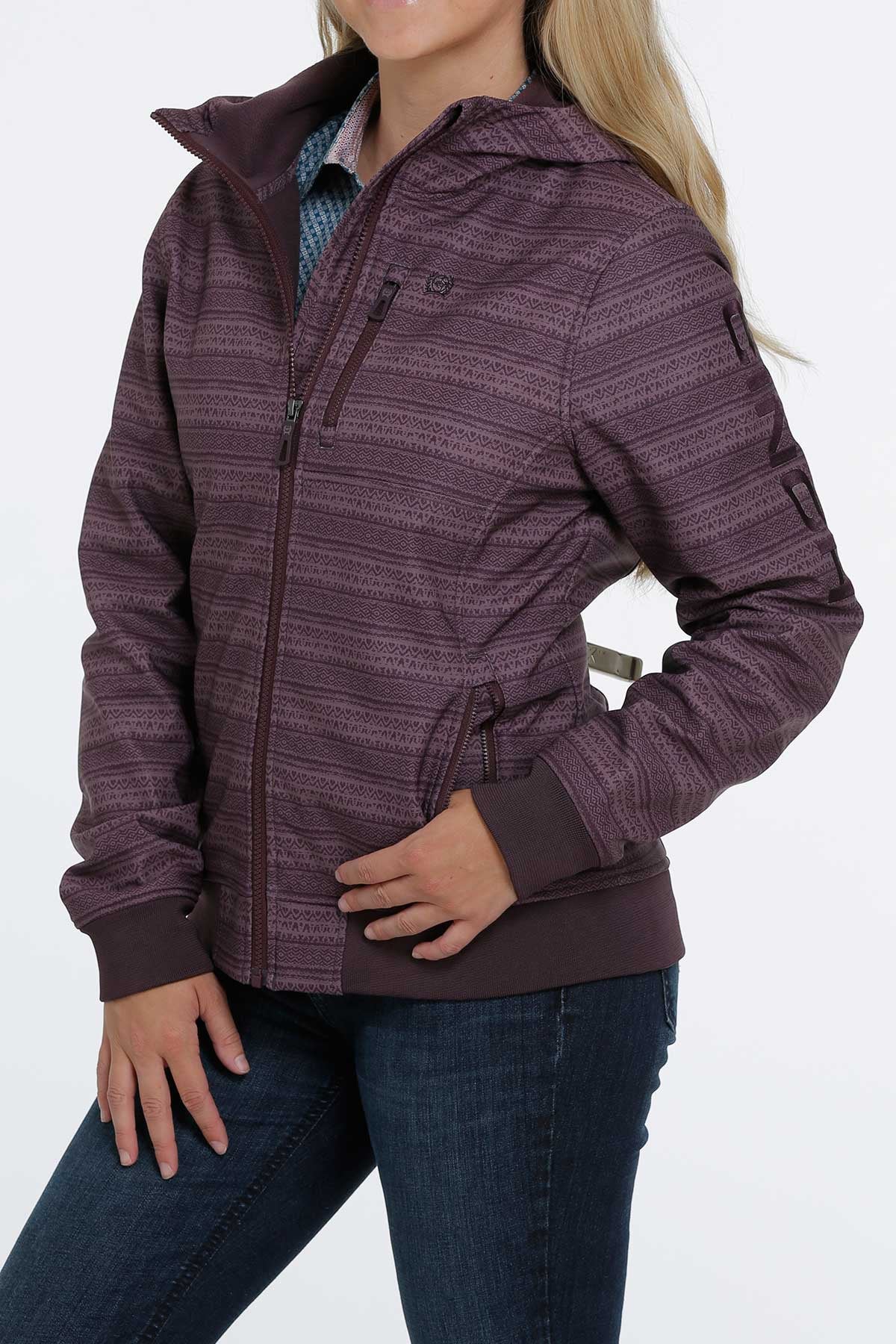 Cinch Women Bonded Hooded Purple Striped Jacket MAJ9837002