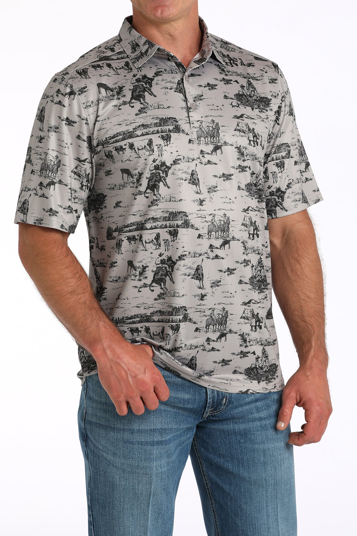 Cinch Men Western Arenaflex Print Polo Shirt MTK1863049