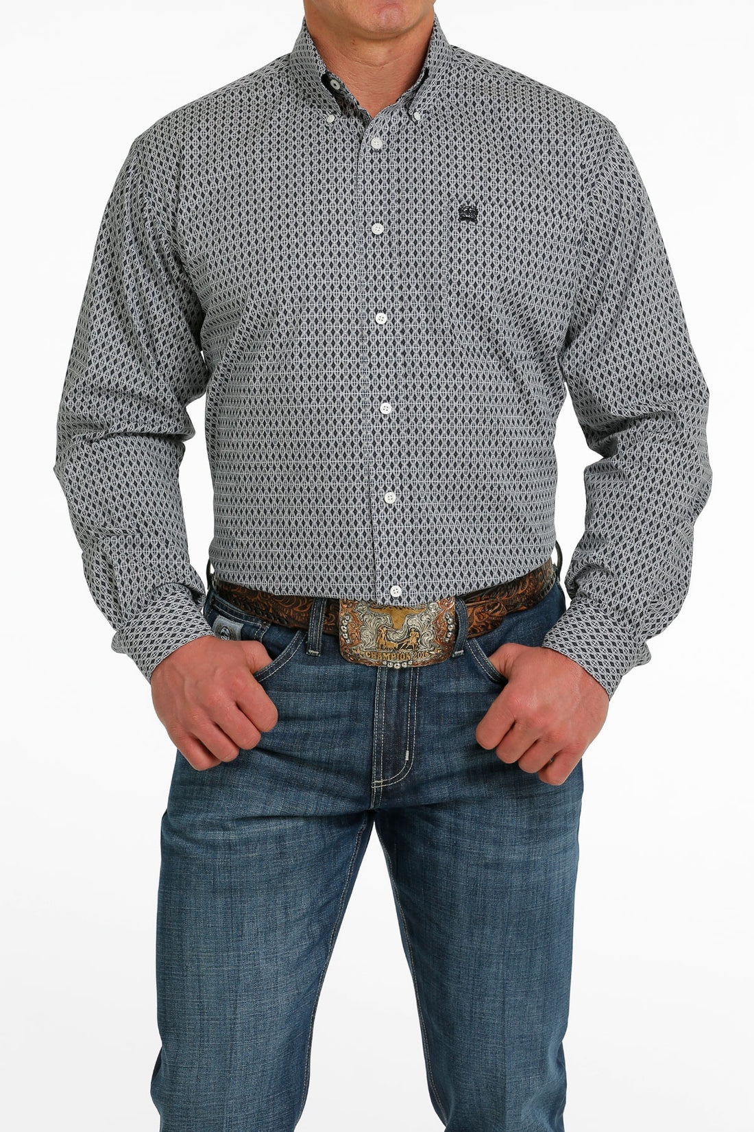 Cinch MN Geometric Print Gray/Cream MTW1105518 Shirt