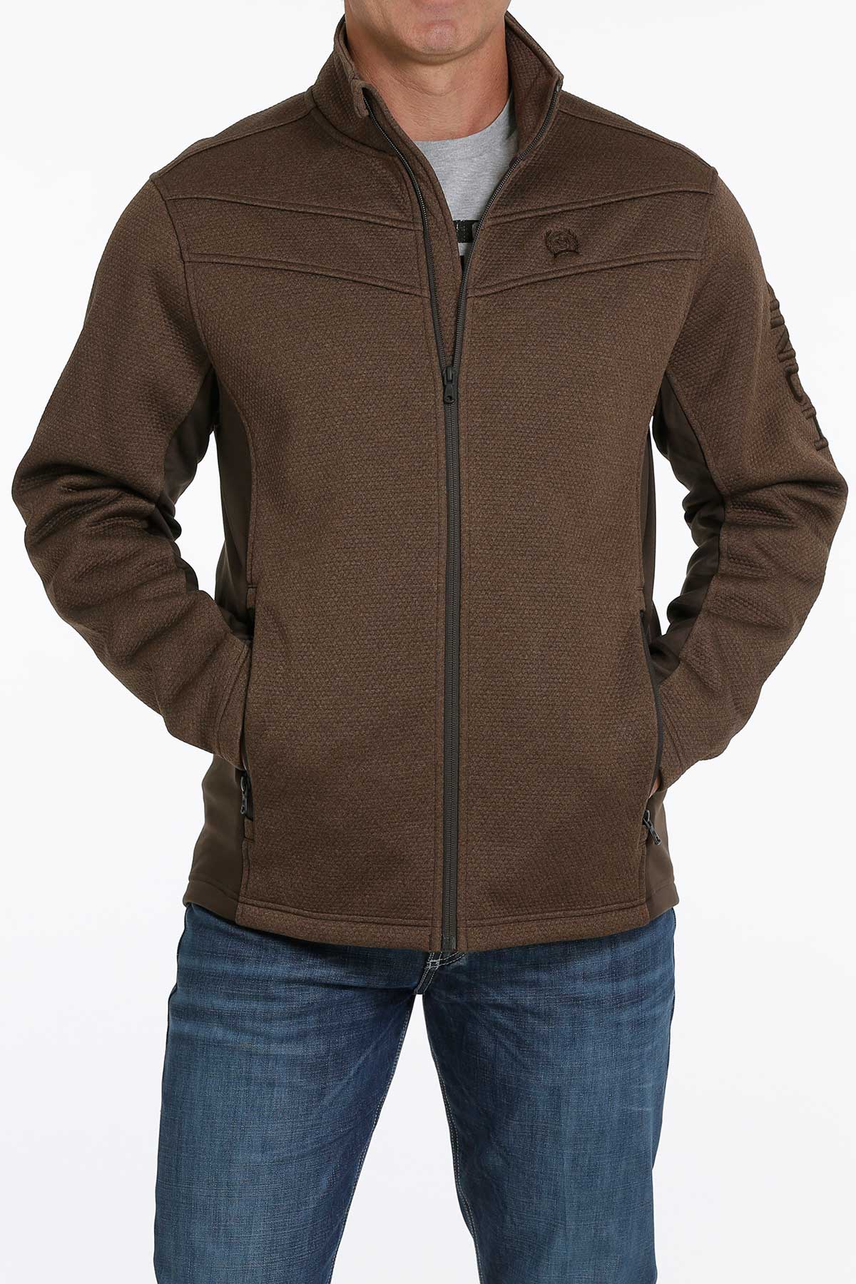 Cinch Men Brown Lightweight Fleece Logo Jacket MWJ1562002
