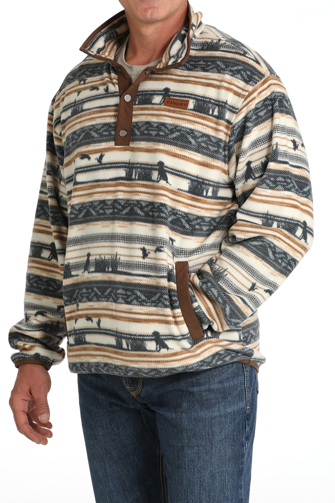 Cinch Men Cream Aztec Printed Quarter Fleece Pullover MWK1514022