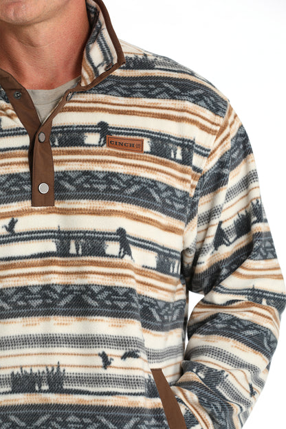 Cinch Men Cream Aztec Printed Quarter Fleece Pullover MWK1514022