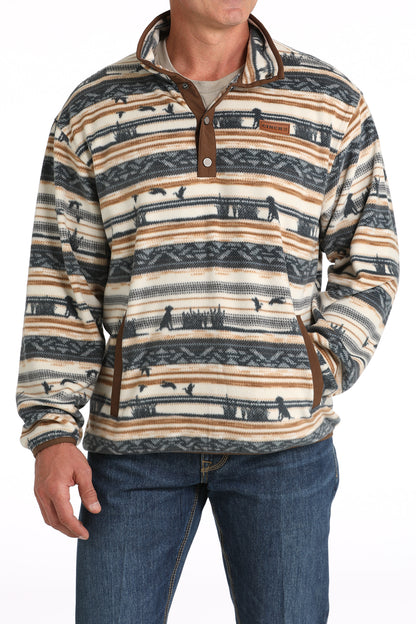 Cinch Men Cream Aztec Printed Quarter Fleece Pullover MWK1514022