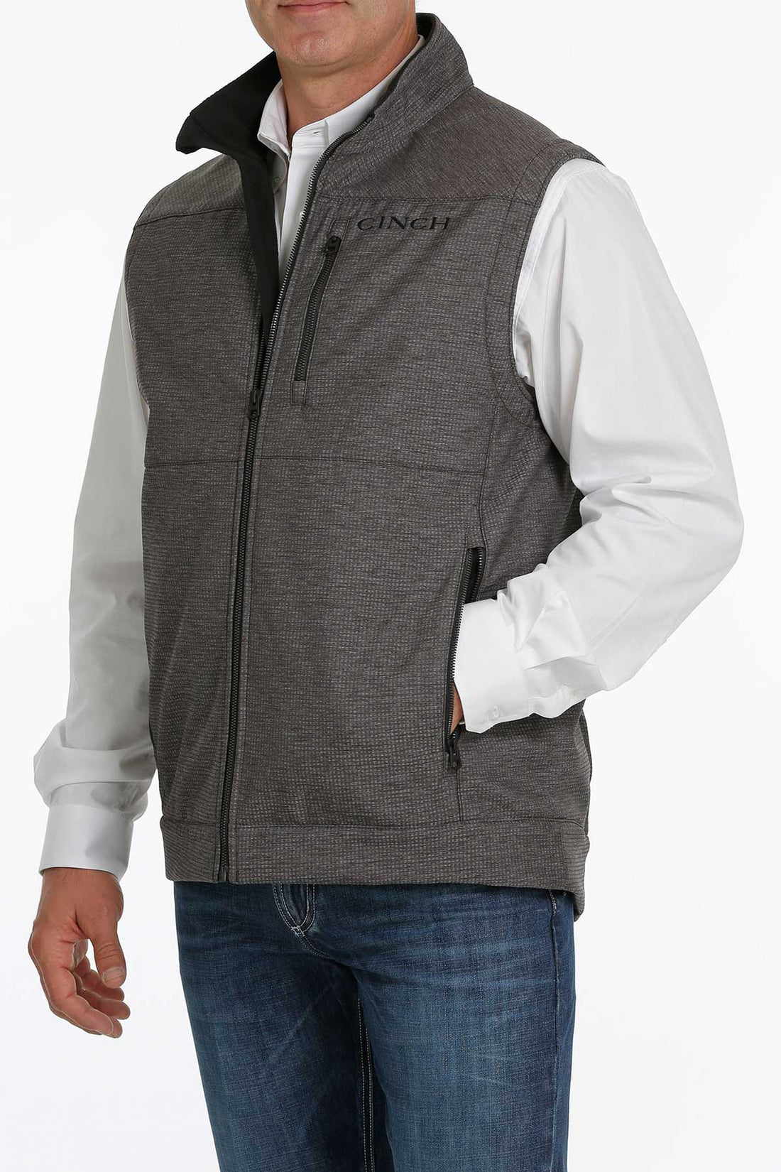 Cinch Men Logo Texture Bonded Charcoal Vest MWV1515011