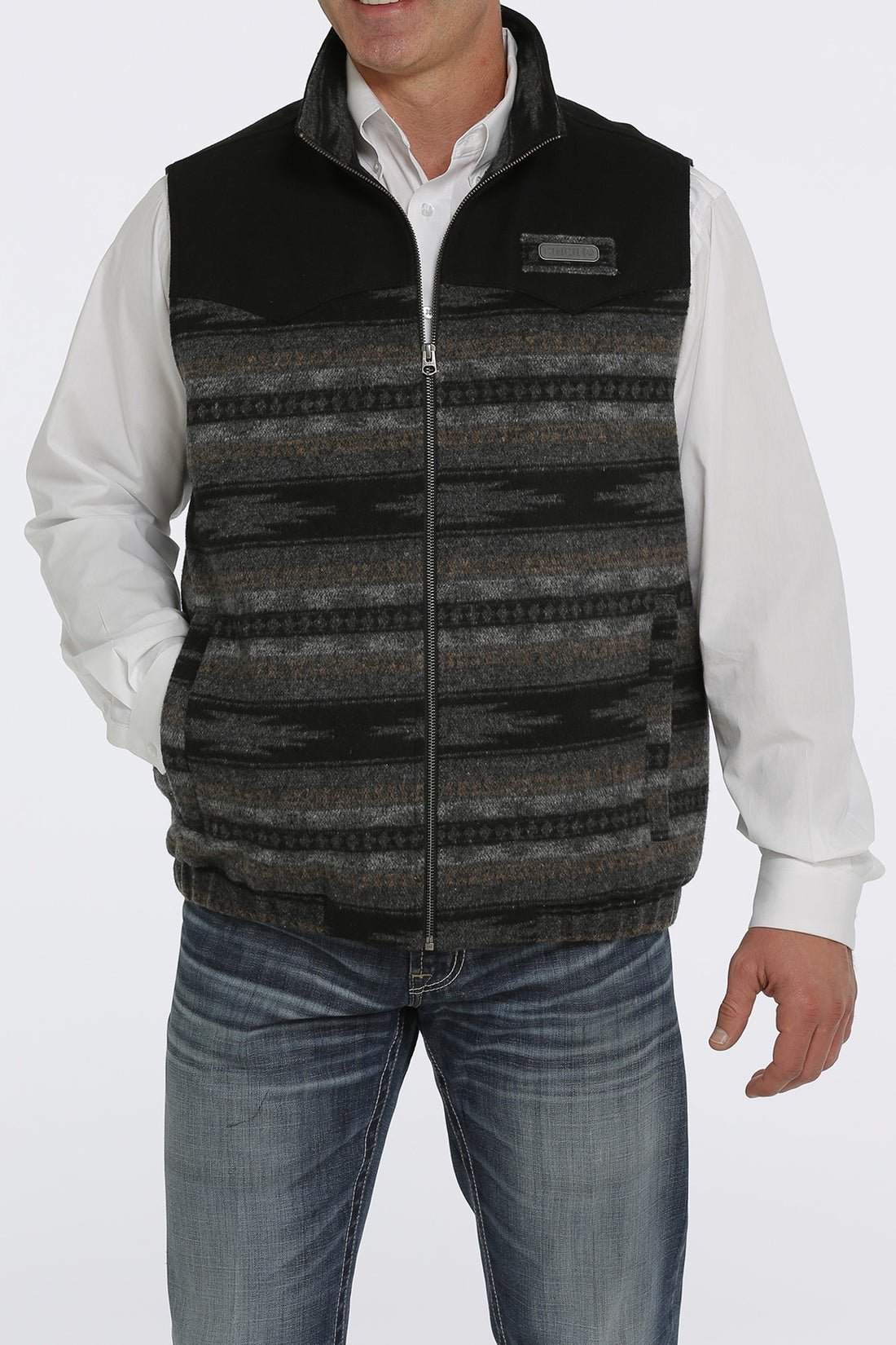Cinch Men Black Striped Yolk Wool Vest MWV1543006