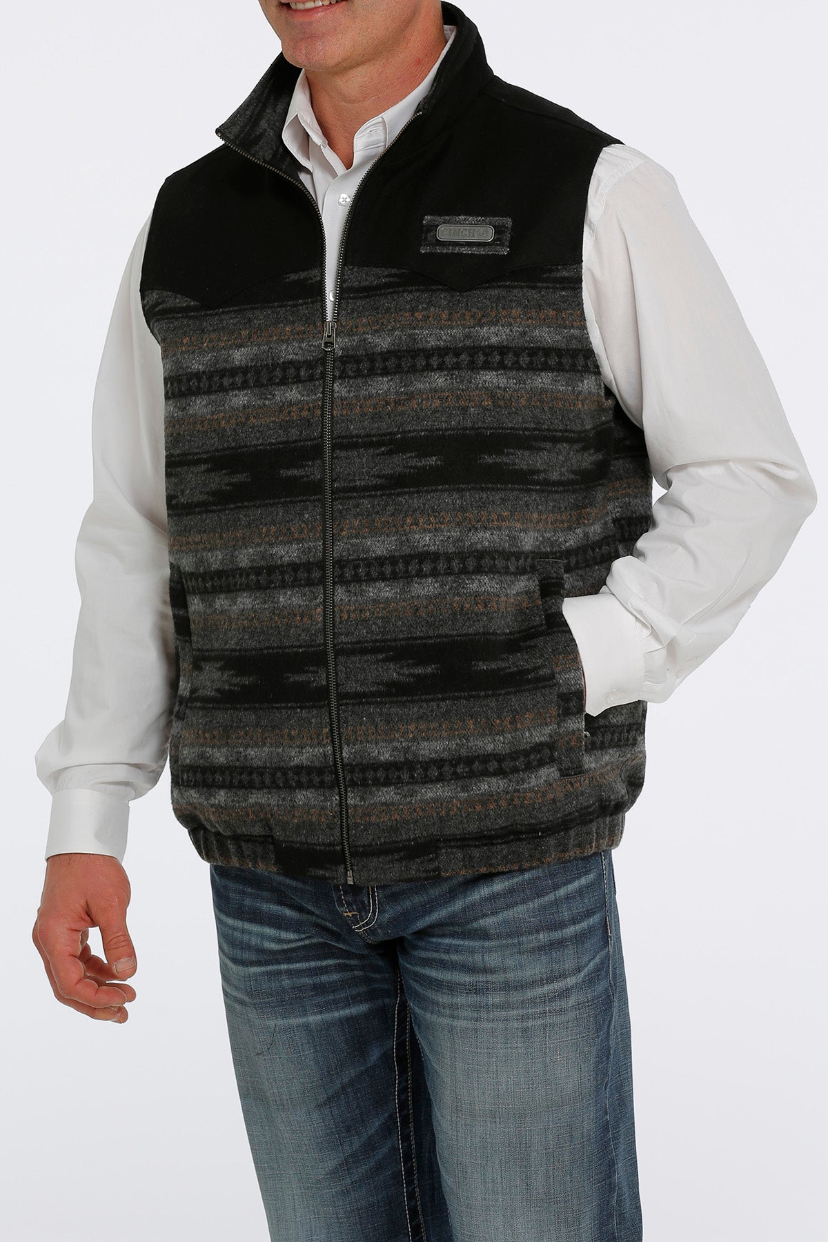 Cinch Men Black Striped Yolk Wool Vest MWV1543006