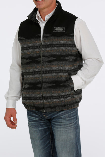 Cinch Men Black Striped Yolk Wool Vest MWV1543006