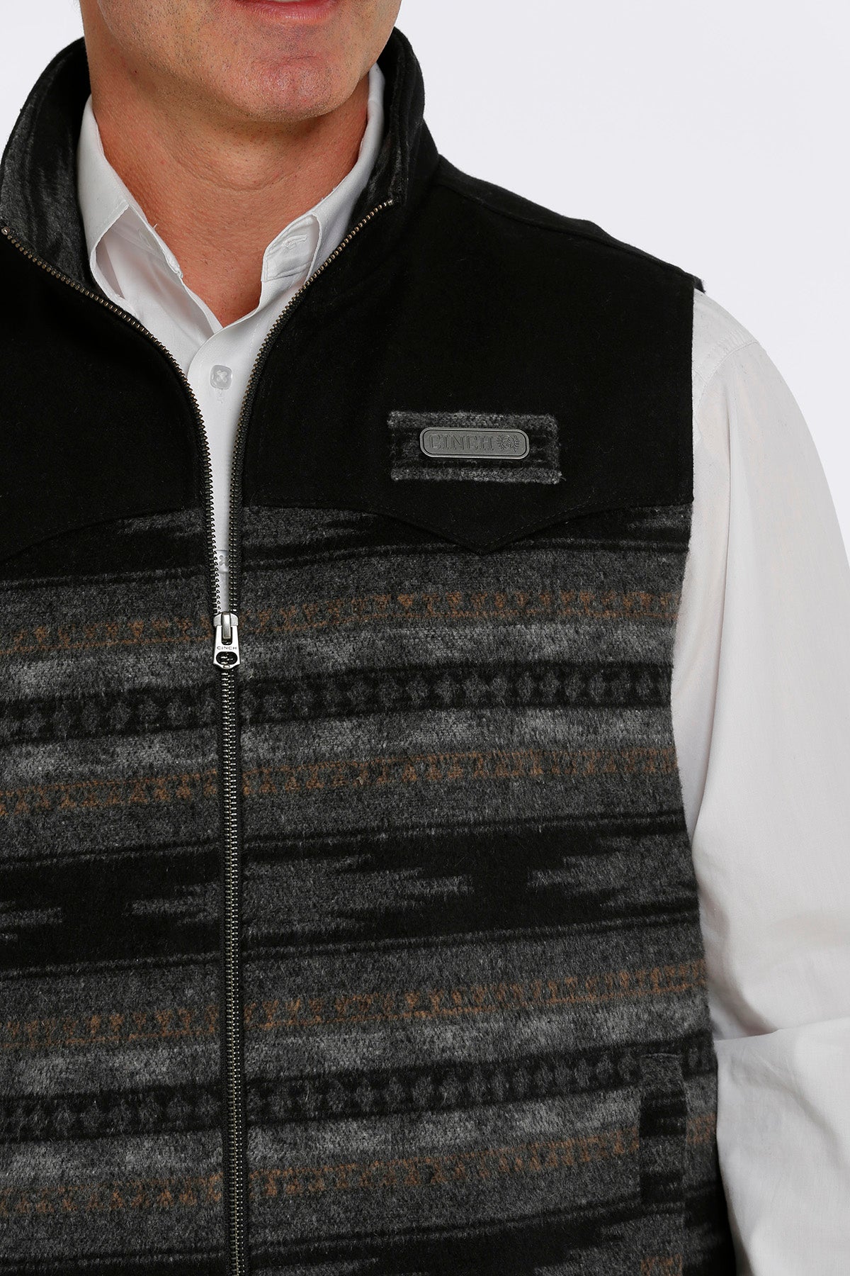 Cinch Men Black Striped Yolk Wool Vest MWV1543006