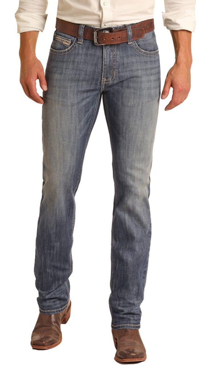 Rock &amp; Roll Men Slim Fit Stretch Straight Bootcut Jeans RRMD1RR0LN