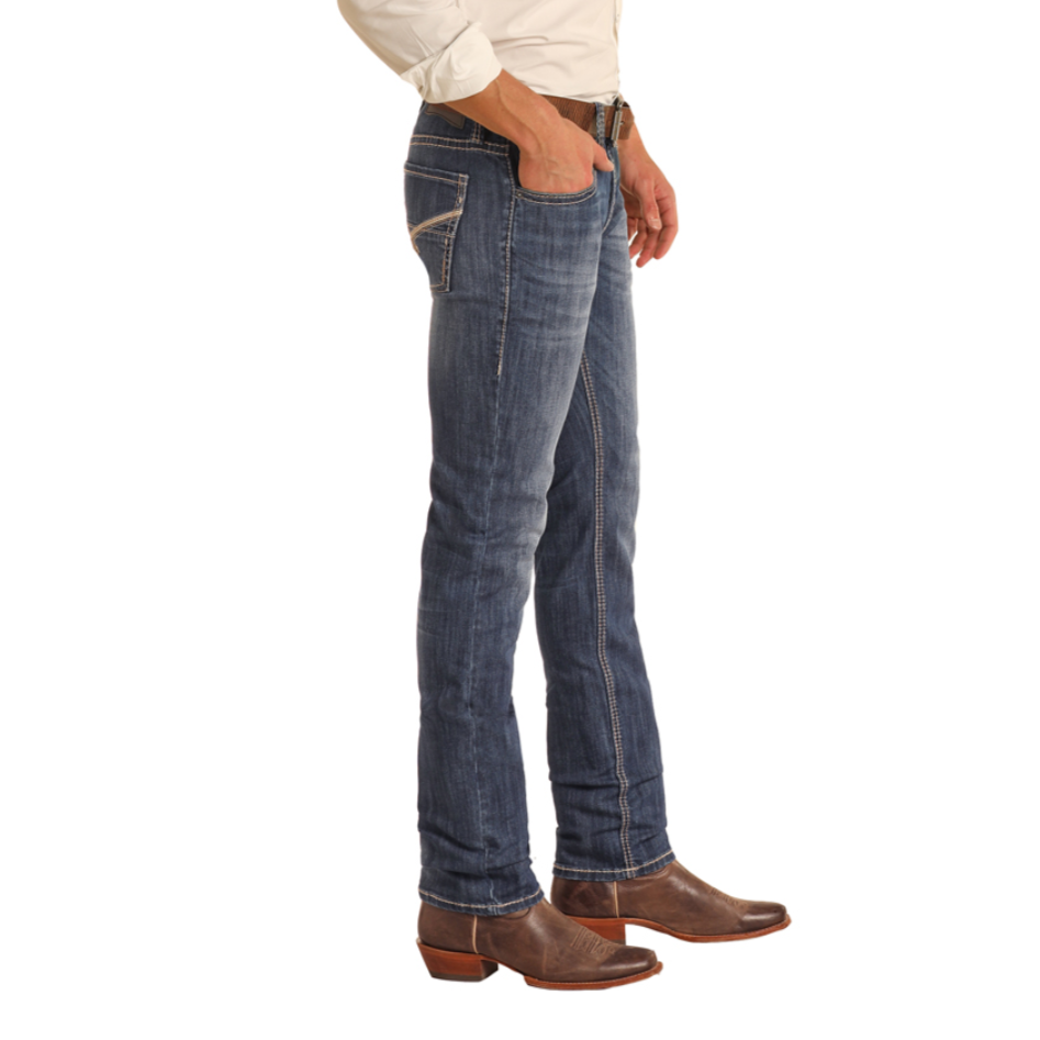Rock &amp; Roll Men Slim Fit Crossed Leather Stitch Skinny Jeans RRMD2MR0LP