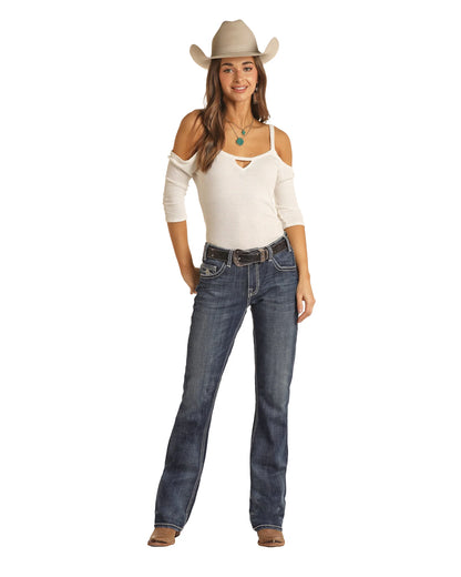 Rock &amp; Roll Women Mid Rise Longhorn Bootcut Jeans RRWD4MR0K3