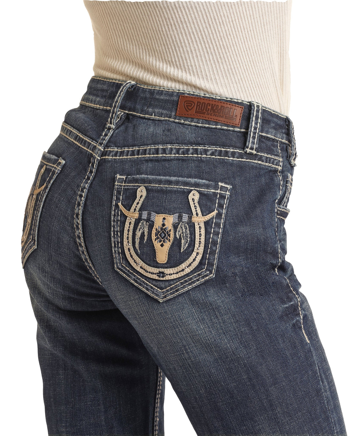 Rock &amp; Roll Women Mid Rise Longhorn Bootcut Jeans RRWD4MR0K3