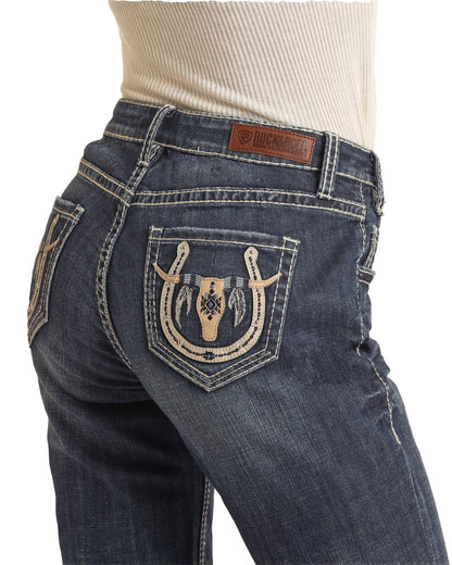 Rock &amp; Roll Women Mid Rise Longhorn Bootcut Jeans RRWD4MR0K3