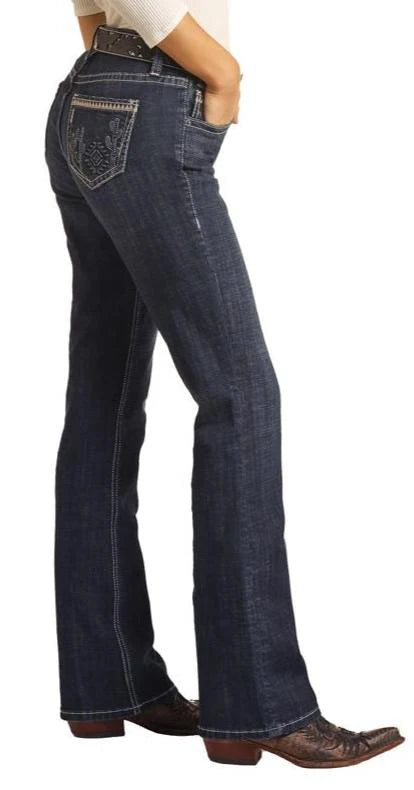 Rock &amp; Roll Women Mid Rise Desert Cactus Bootcut Jeans RRWD4MR0K4